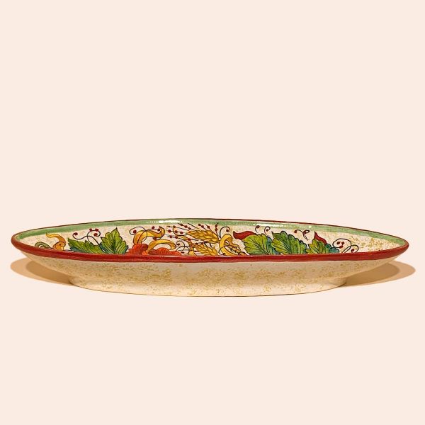 LARGER NAIL-SHAPED FISH TRAY WITH POPPIES AND EAR OF CORN CM.58X24